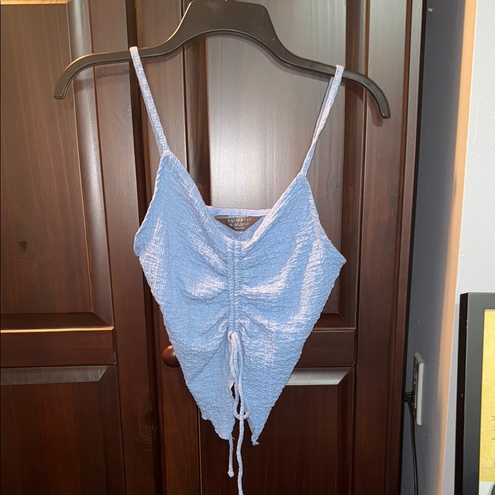 Primark Blue Ruched Tie Front Camisole